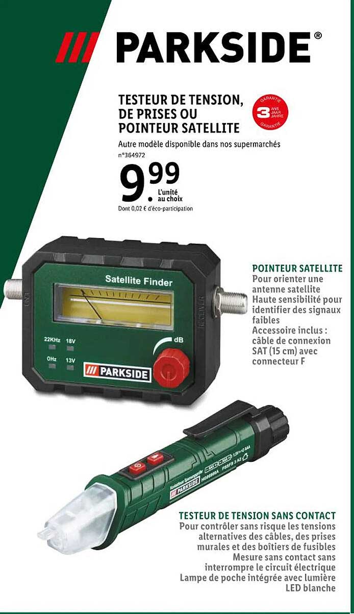 testeur de tension de prises ou pointeur satellite parkside