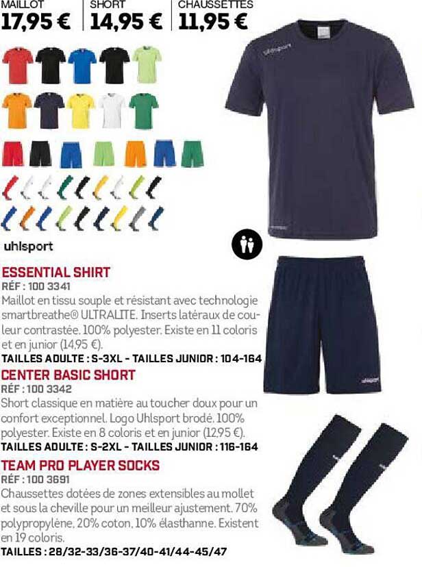 uhlsport essential shirt, center basic short, team pro player socks