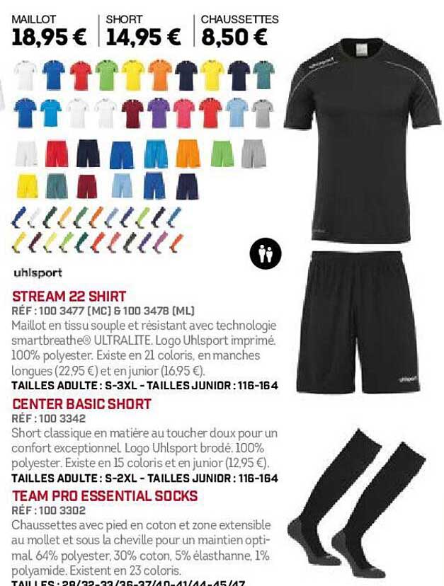 Uhlsport Stream 22 Shirt, Center Basic Short, Team Pro Essential Socks