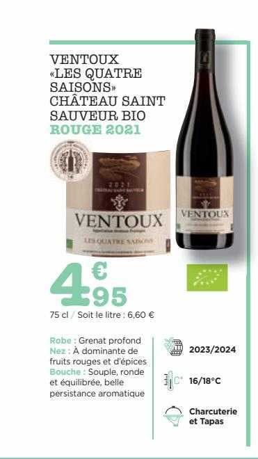 ventoux «les quatre saisons» château saint sauveur bio rouge 2021