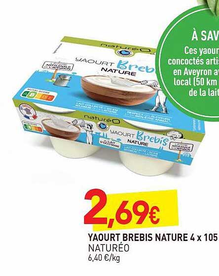 Yaourt Brebis Nature 4 X 105 Naturéo