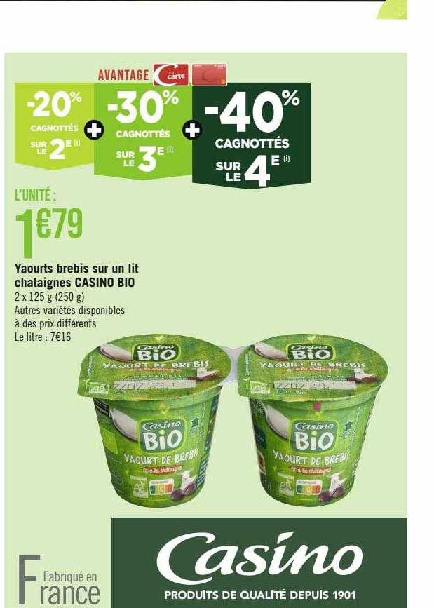 Yaourts Brebis Sur Un Lit Châtaignes Casino Bio