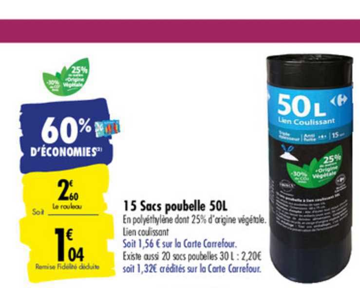 15 Sacs Poubelle 50l