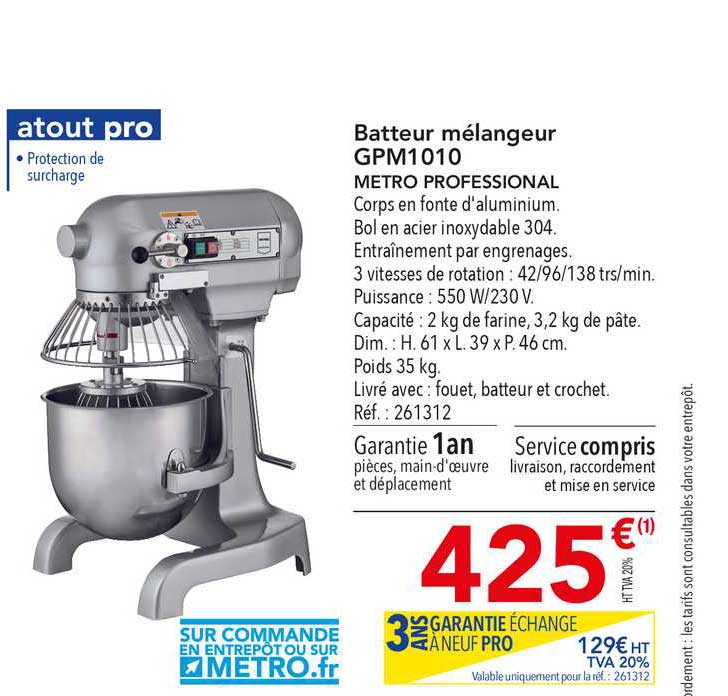 Batteur Mélangeur Gpm1010 Metro Professional
