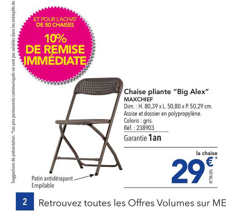 chaise pliante big alex maxchief