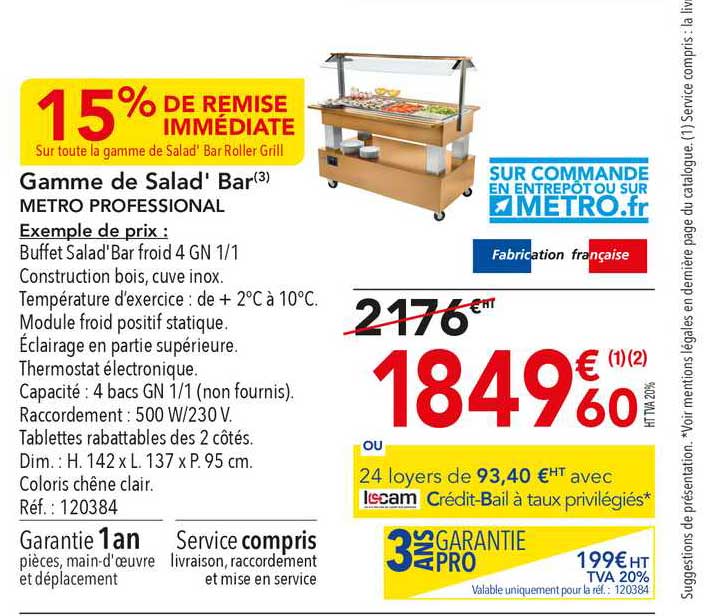 gamme de salad' bar metro profennional 15% de remise immédiate