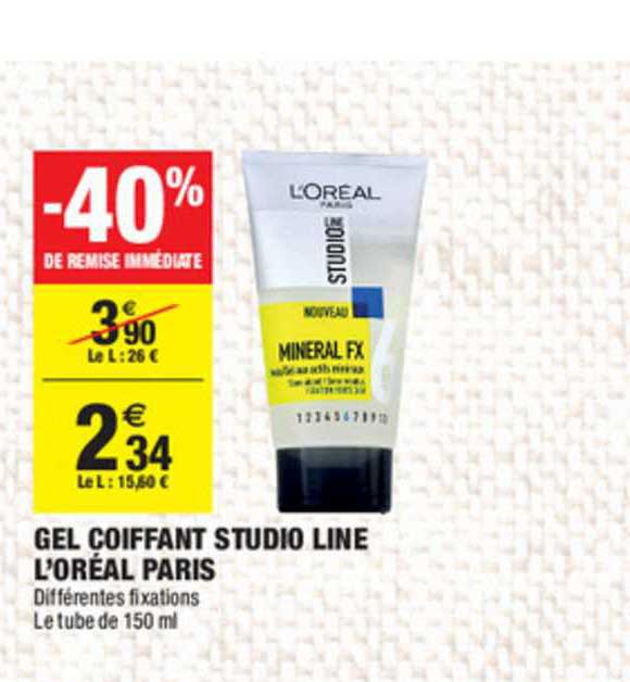 gel coiffant studio line l'oréal paris -40% remise immédiate