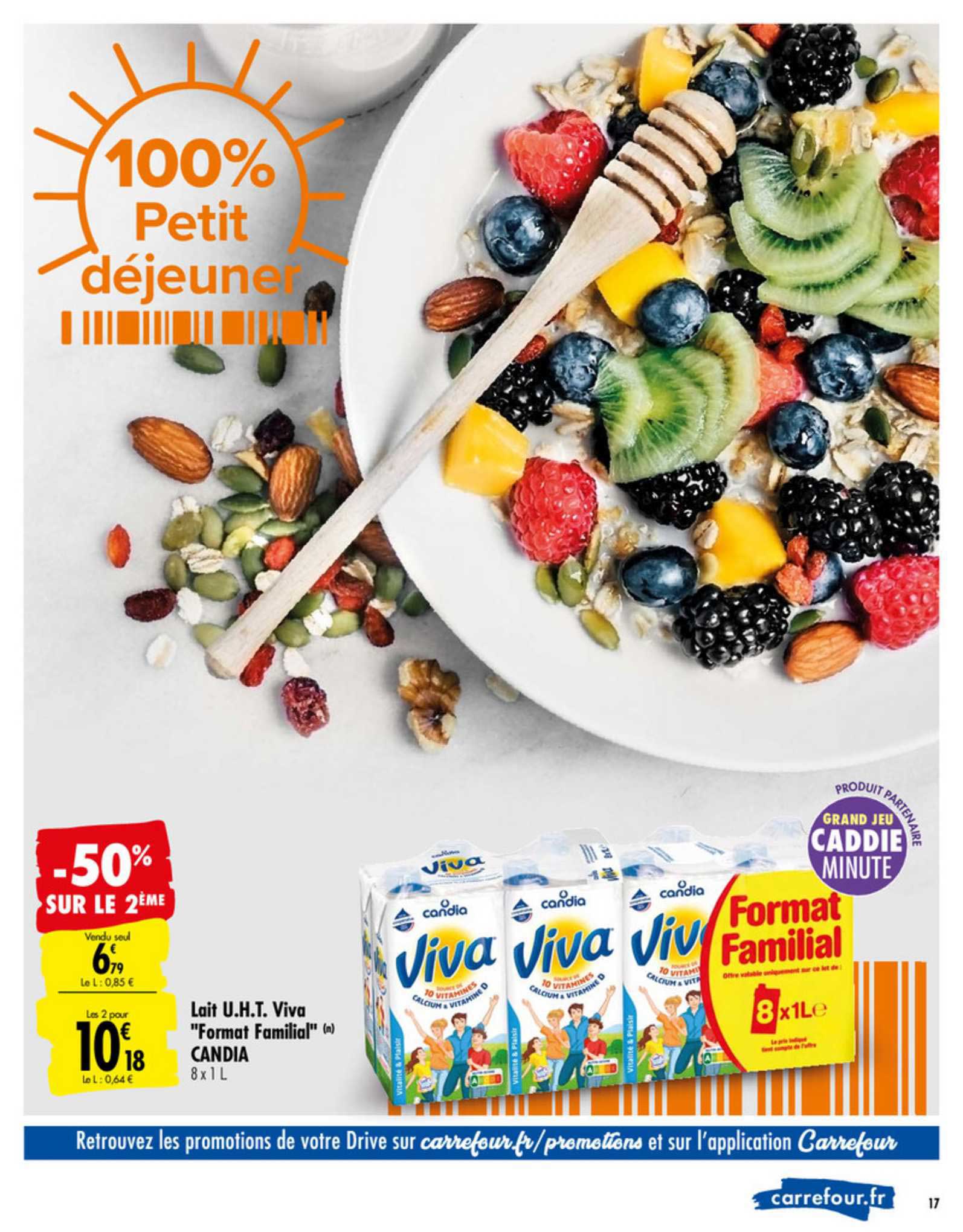 lait u.h.t. viva "format familial" candia -50% sur le 2ème