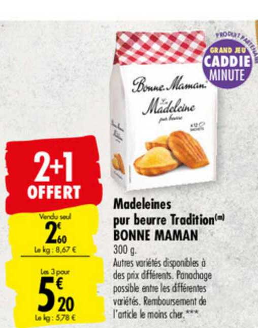 madeleine pur beurre tradition bonne maman 2+1 offert