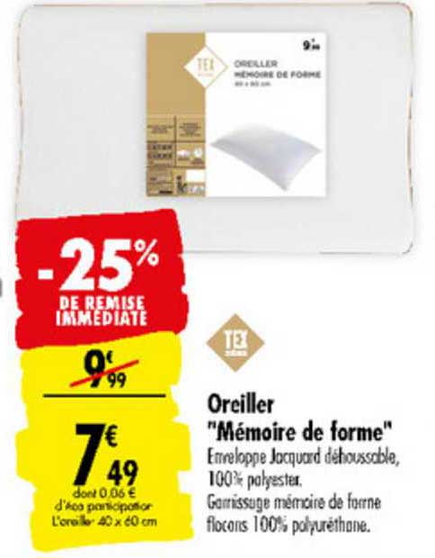 Oreiller "mémoire De Forme" -25% De Remise Immédiate