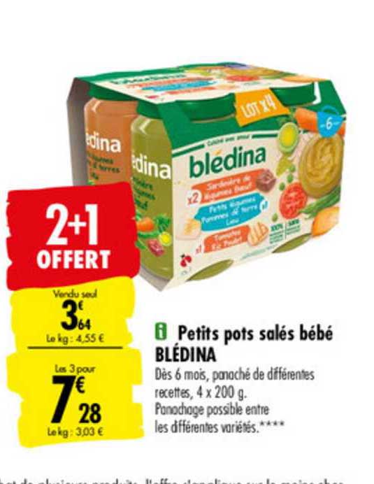 petits pots salés bébé blédina 2+1 offert