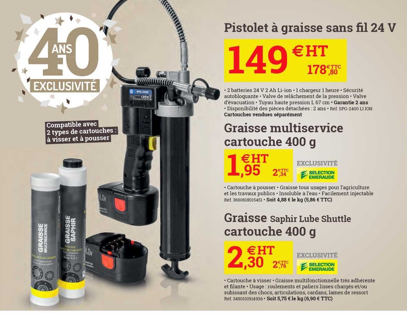 pistolet à graisse sans fil 24 v graisse multiservice cartouche 400 g graisse saphir lube shuttle cartouche 400 g