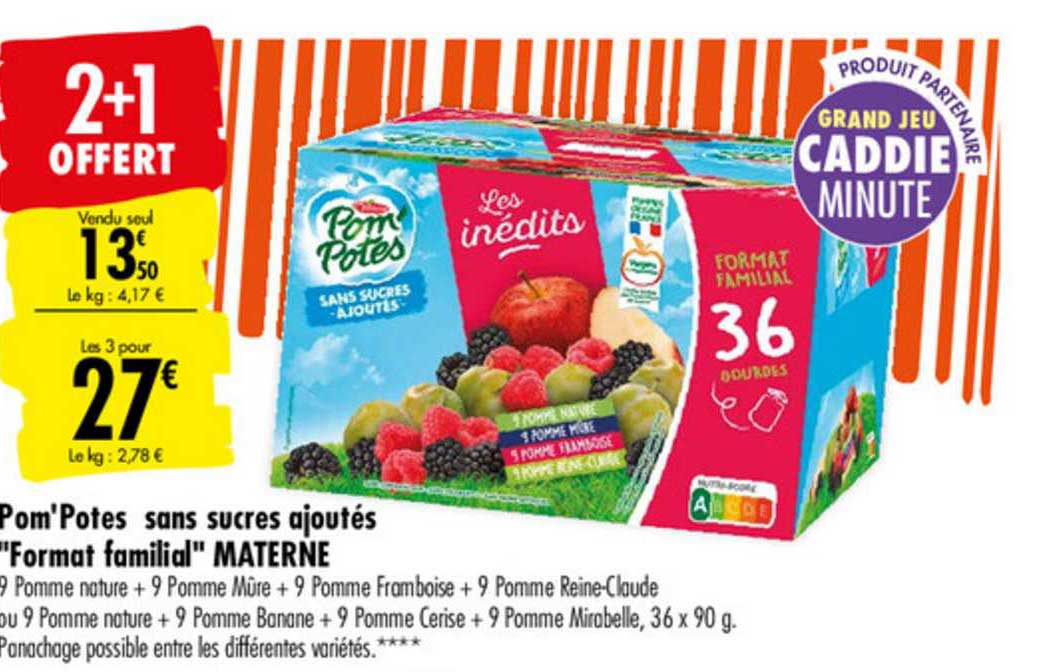 pom'potes sans sucres ajoutés "format familial" materne 2+1 offert