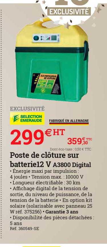poste de 	clôture sur batterie12 v a3800 digital