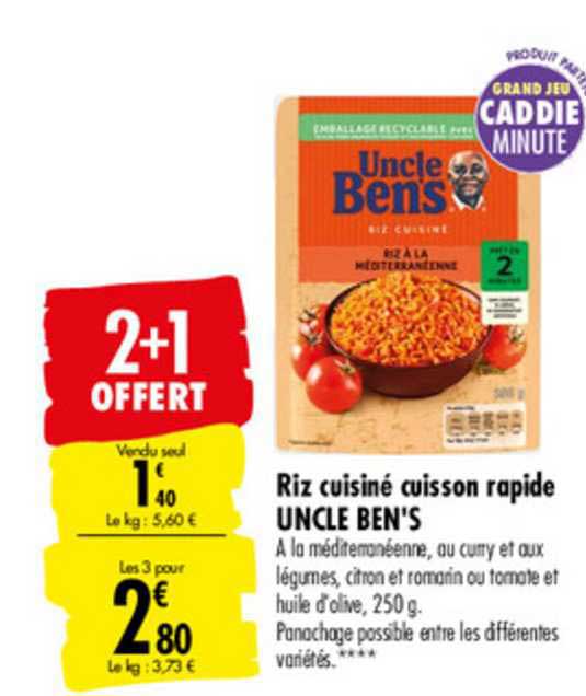 riz cuisiné cuisson rapide uncle ben's 2+1 offert