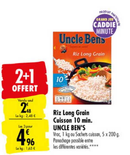 riz long grain cuisson 10 min. uncle ben's 2+1 offert