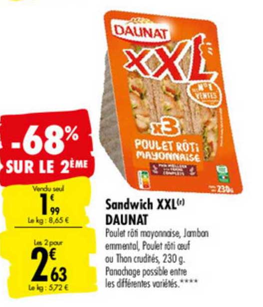 Sandwich Xxl Daunat -68% Sur Le 2ème