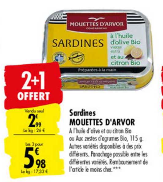 sardines mouettes d'arvor 2+1 offert