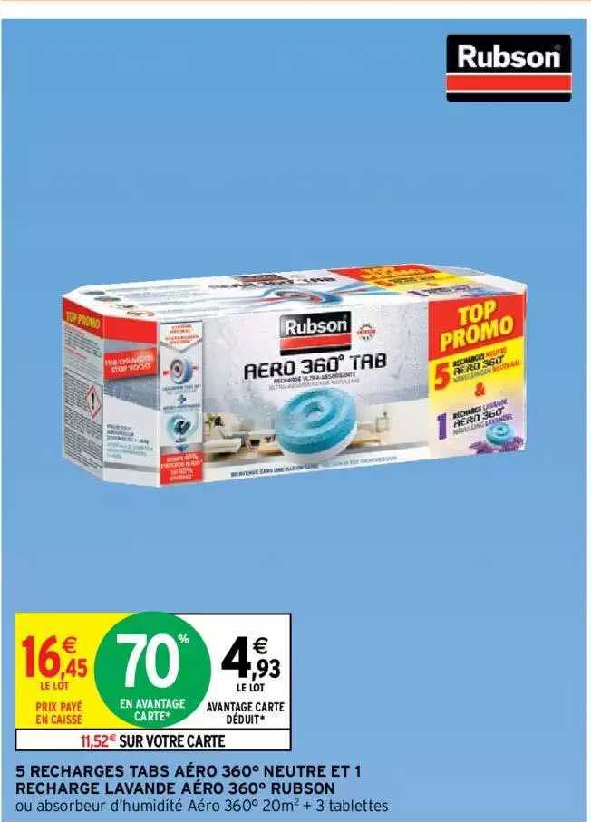 5 recharges tabs aéro 360° neutre et 1 recharge lavande aéro 360° rubson