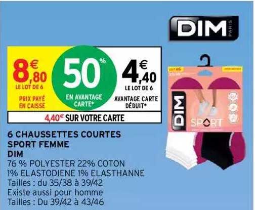 6 Chaussettes Courtes Sport Femme Dim