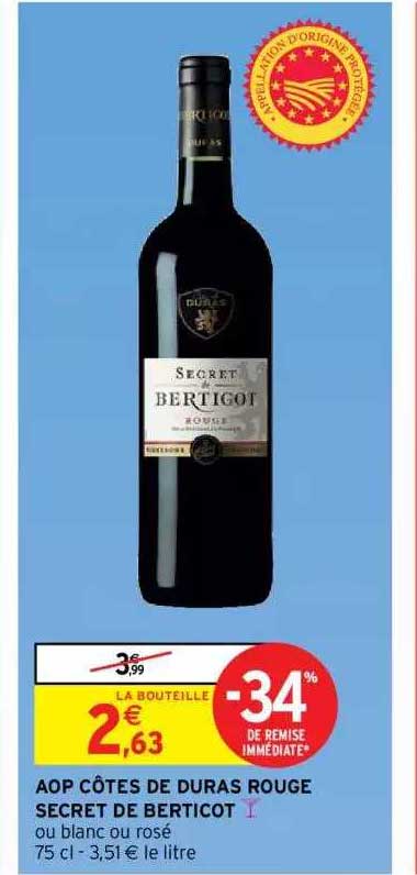 Aop Côtes De Duras Rouge Secret De Berticot