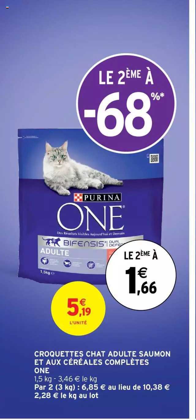 croquettes chat adulte saumon et aux céréales complètes one