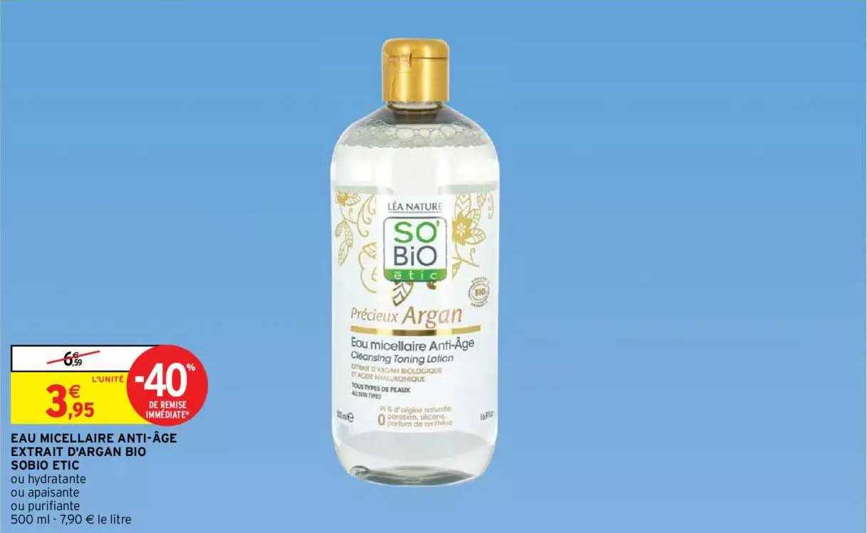 eau micellaire anti-âge extrait d'argan bio sobio étic