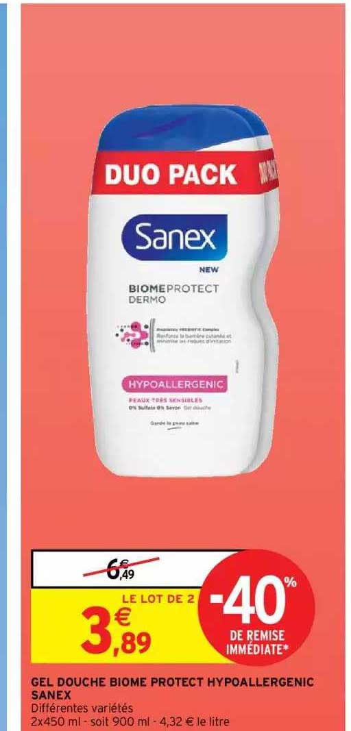 Gel Douche Biome Protect Hypoallergénique Sanex