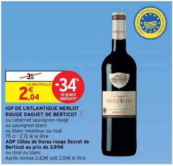 igp de l'atlantique merlot rouge daguet de berticot