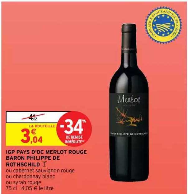 igp pays d'oc merlot rouge baron philippe de rothschild
