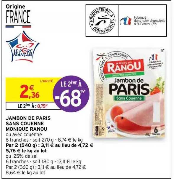 Jambon De Paris Sans Couenne Monique Ranou