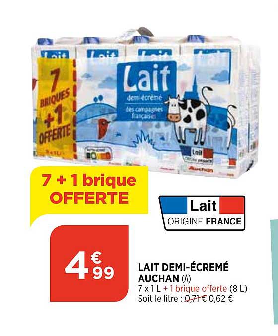 lait demi-écrémé auchan