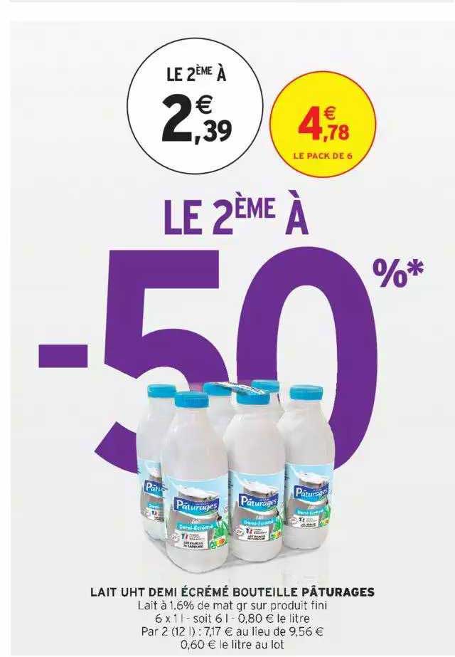 lait uht demi-écrémé bouteille pâturages