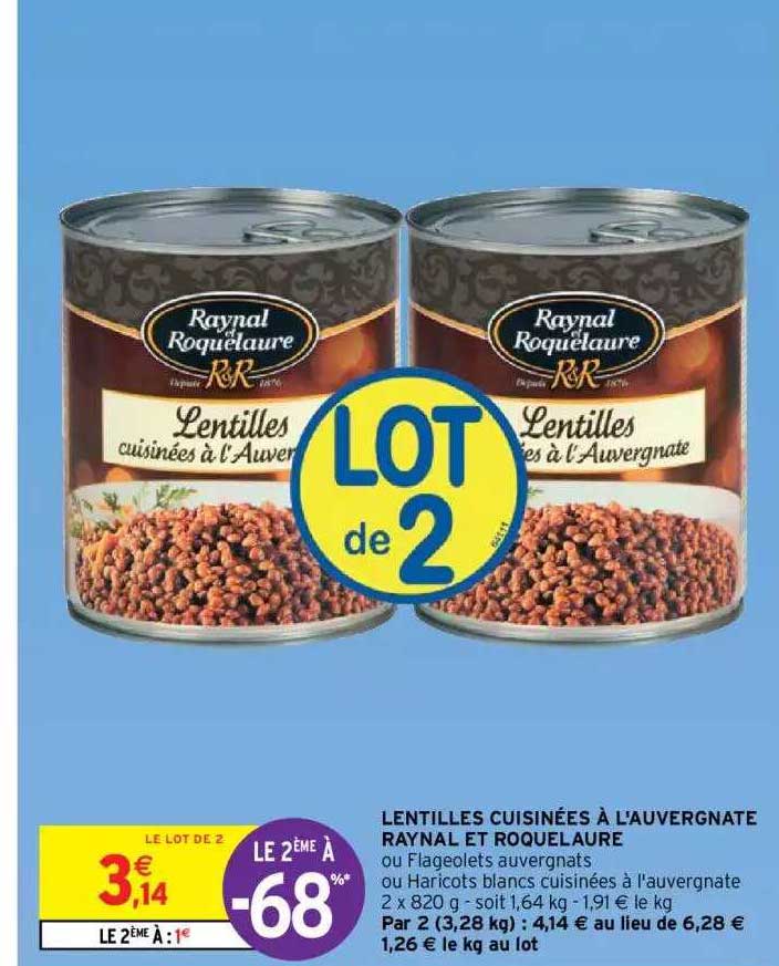 lentilles cuisinées à l'auvergnate raynal et roquelaure