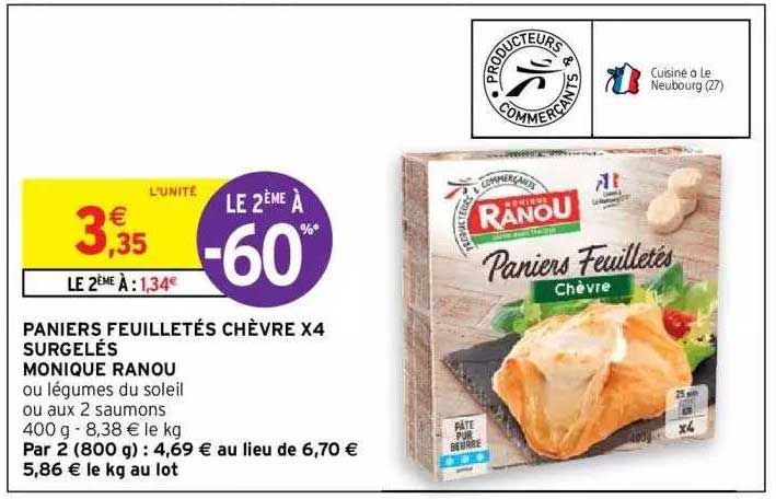 paniers feuilletés chèvre x4 surgelés monique ranou