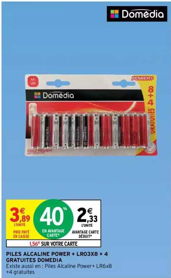 piles alcaline power + lr03x8 + 4 gratuites domédia