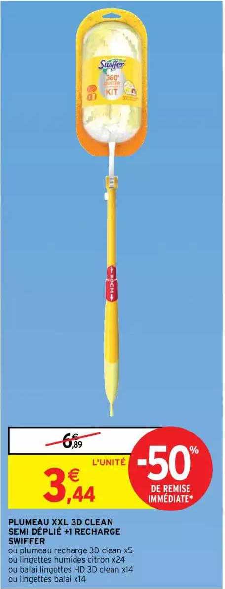 Plumeau Xxl 3d Clean Semi Déplié + 1 Recharge Swiffer