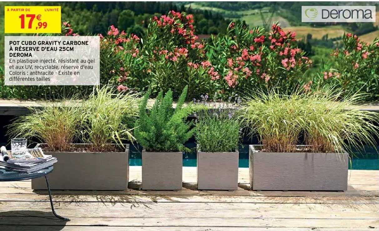 pot cubo gravity carbone à réserve d'eau 25 cm deroma