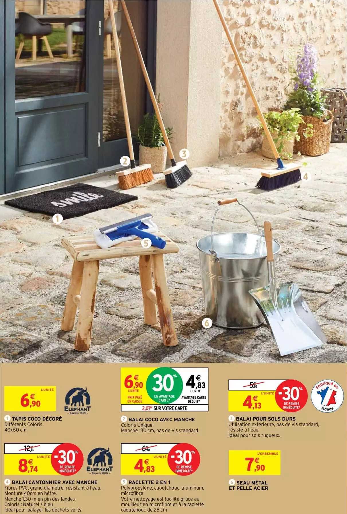 Tapis Coco Décoré, Balai Cantonnier Avec Manche, Balai Coco Avec Manche, Raclette 2 En 1, Balai Pour Sols Durs, Seau Métal Et Pelle Acier