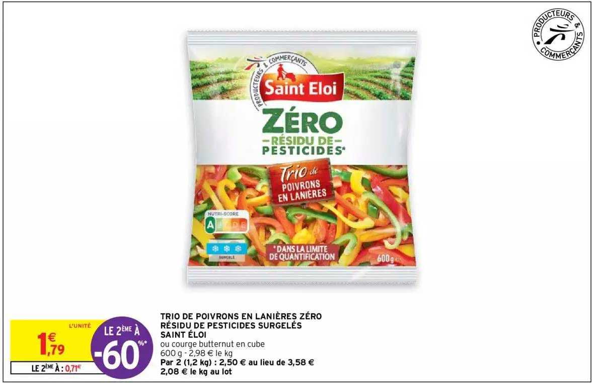 trio de poivrons en lanières zéro résidu de pesticides surgelés saint éloi