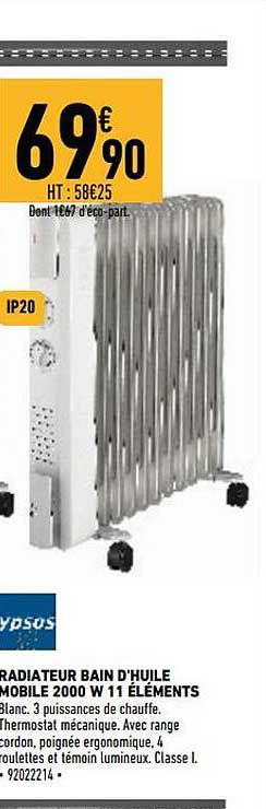 Radiateur Bian D'huile Mobile 2000w 11 éléments Ypsos