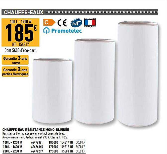 chauffe-eau résistance mono-blindée promotelec