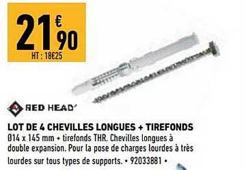 lot de 4 chevilles longues + tirefonds red head