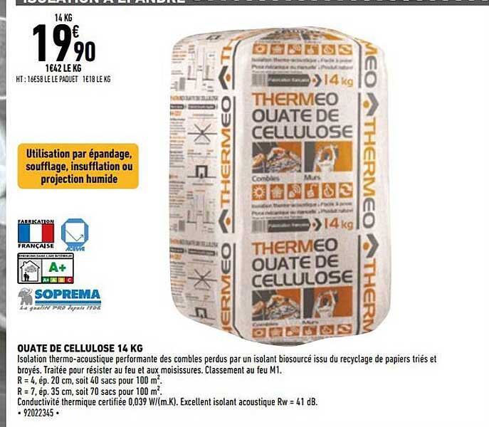 ouate de cellulose 14 kg soprema