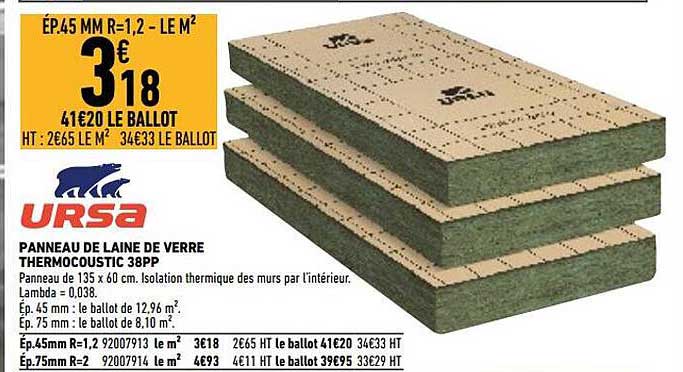 Panneau De Laine De Verre Thermocoustic 38pp Ursa