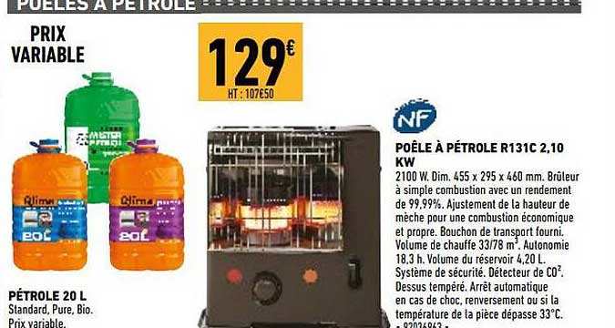 Pétrole 20l, Poêle à Pétrole R131c 2,10 Kw