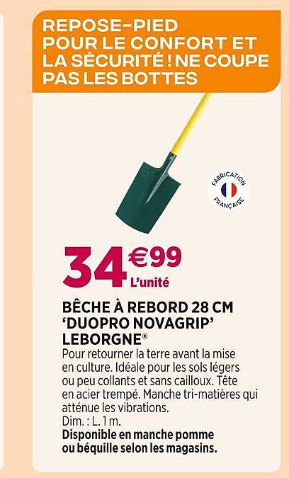 bêche à rebord 28 cm 'duopro novagrip' leborgne