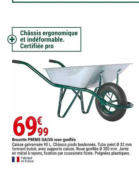 brouette prems galva roue gonflée