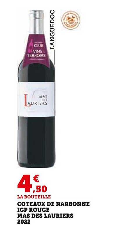 côteaux de narbonne igp rouge mas des lauriers 2022