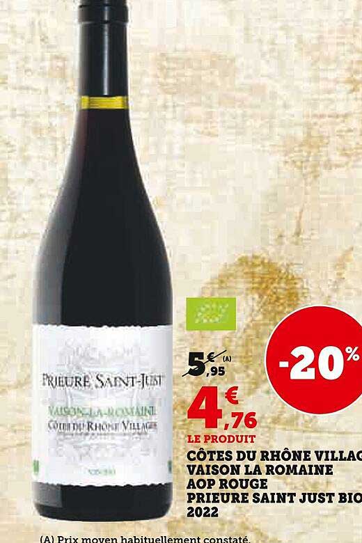 côtes du rhône villages vaison la romaine aop rouge prieure saint just bio 2022